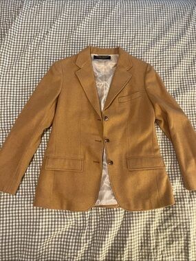 Camel Wool Blend Blazer - Classic Tailored Jacket